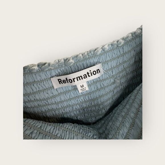 Reformation Albi Velvet Smocked Mini Dress Powder Blue Size Medium - Picture 6 of 7